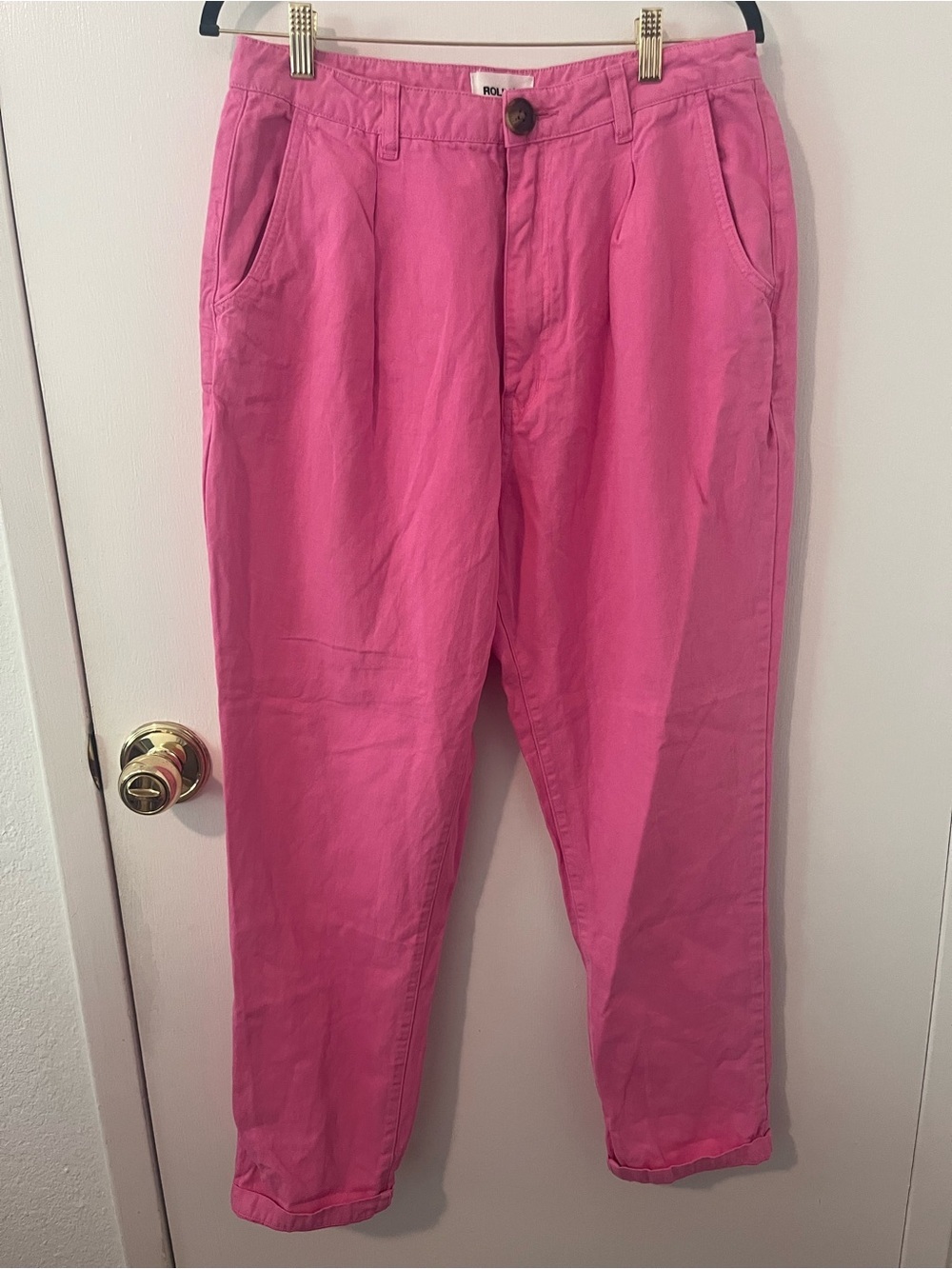 Rolla’s Horizon Bubble Gum Pink Pleated Trousers Linen Cotton High Waisted 31